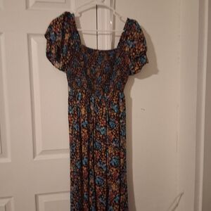 a.n.a Floral Midi Dress in Blue and Brown